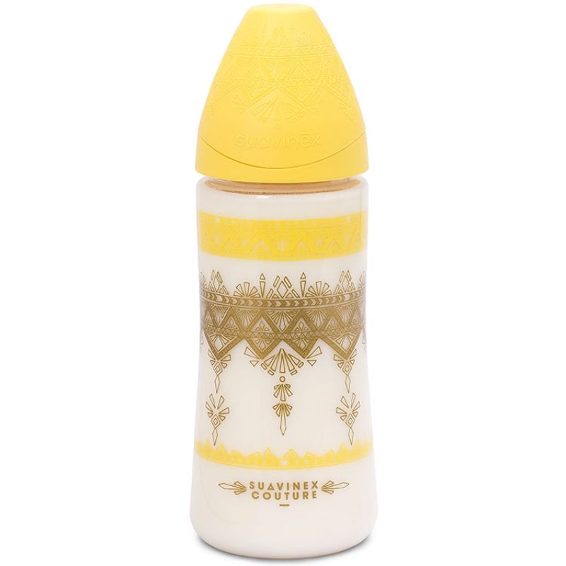 Biberon Couture Ethnic jaune et doré (360 ml) Suavinex