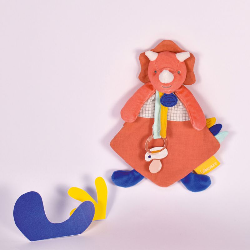 Coffret doudou attache sucette dinosaure Lou terracotta Calinosaures Doudou et Compagnie Ambiance 3