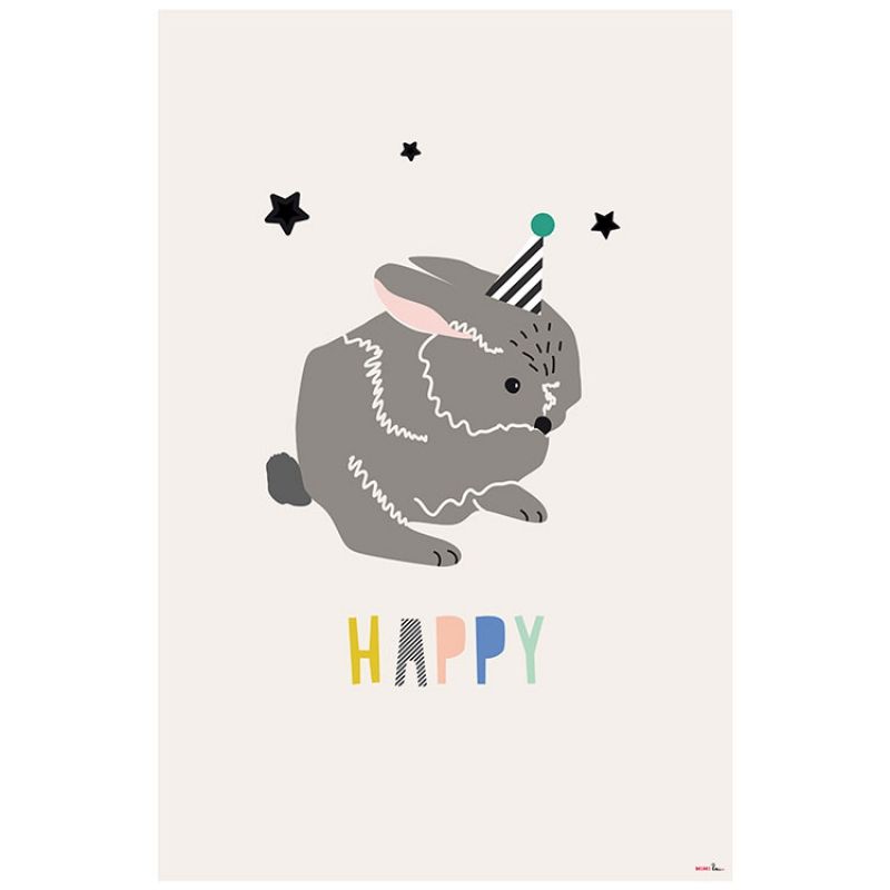 Grande affiche lapin Happy (60 x 40 cm) Mimi'lou