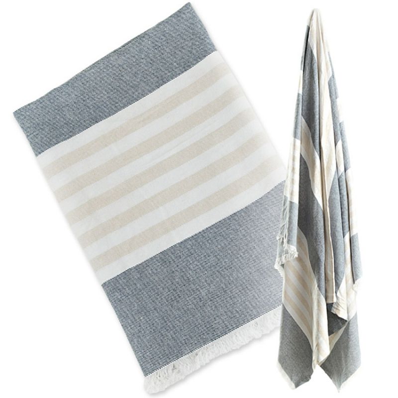 Grande serviette de bain bébé grise et sable (100 x 150 cm) Lulujo