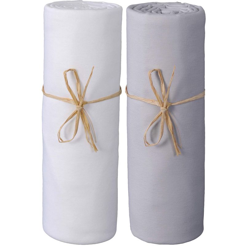 Lot de 2 draps housses en coton bio blanc et gris (70 x 140 cm) P'tit Basile