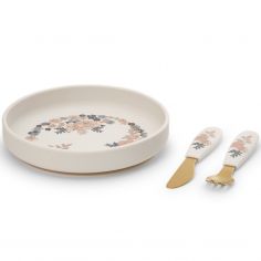 Set assiette et couverts en silicone Blue Garden - Elodie Details