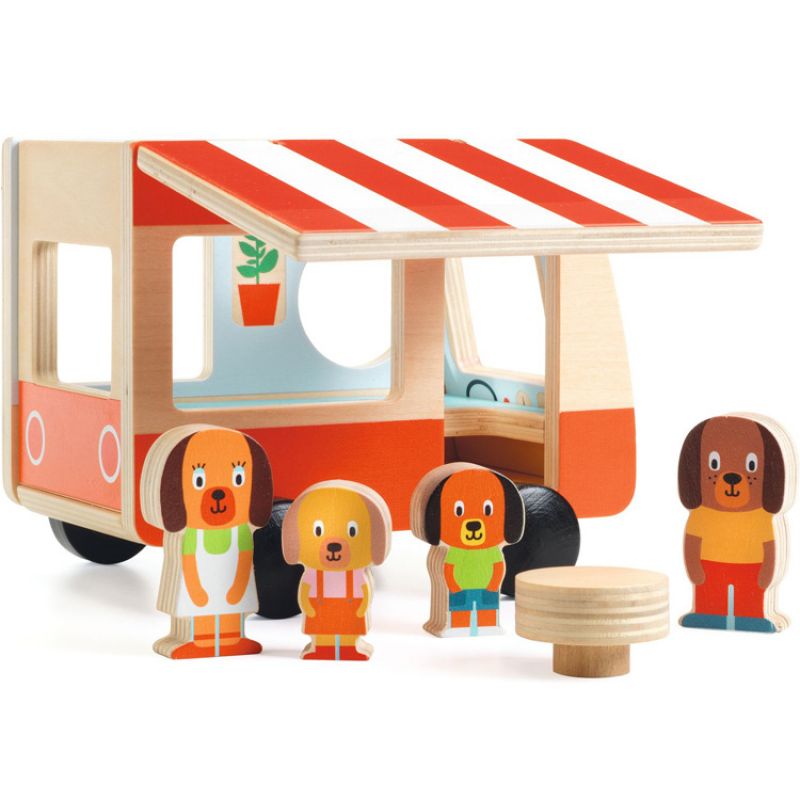 Véhicule et figurines en bois Minicombi Djeco