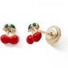 Boucles d'oreilles à vis Cerises rouges (or jaune 9 carats) - Baby bijoux