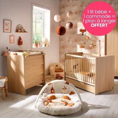 Pack lit bébé, commode et plan à langer offert Cannelle (60 x 120 cm) Sauthon mobilier