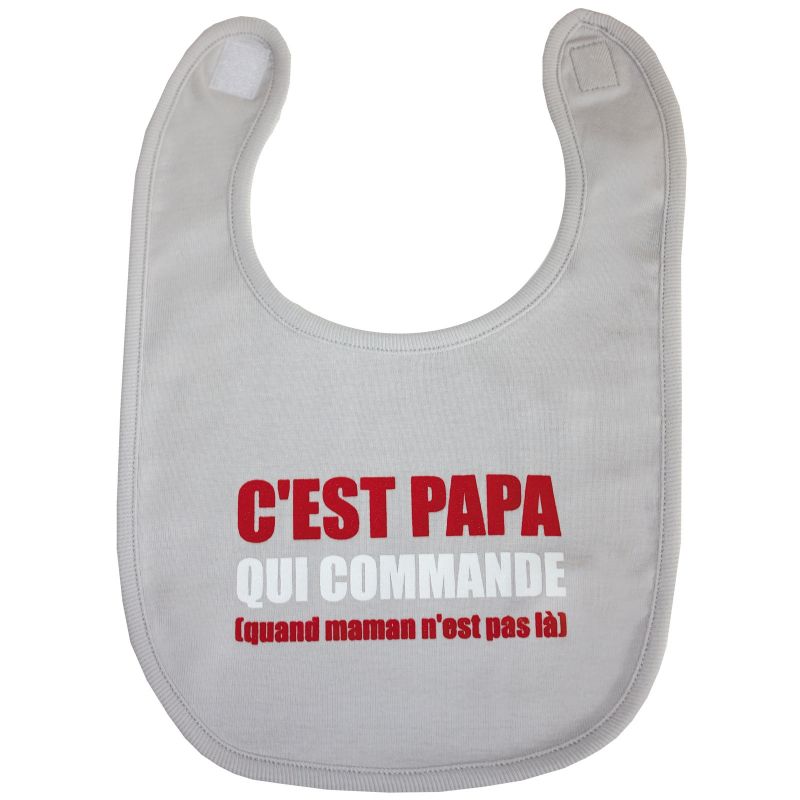 Bavoir à velcro C'est papa qui commande gris BB & Co