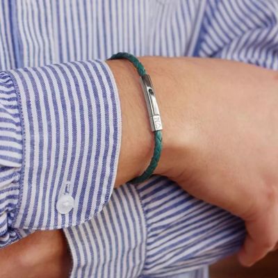 Bracelet papa tressé cuir Turquoise (personnalisable)