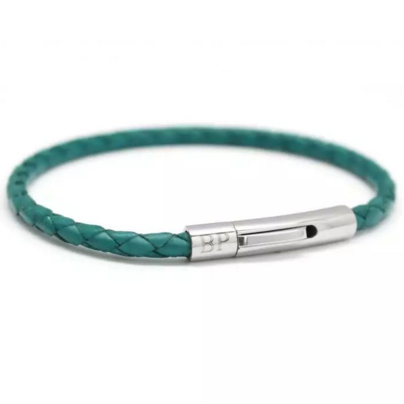 Bracelet papa tressé cuir Turquoise (personnalisable) Petits trésors Produit 1