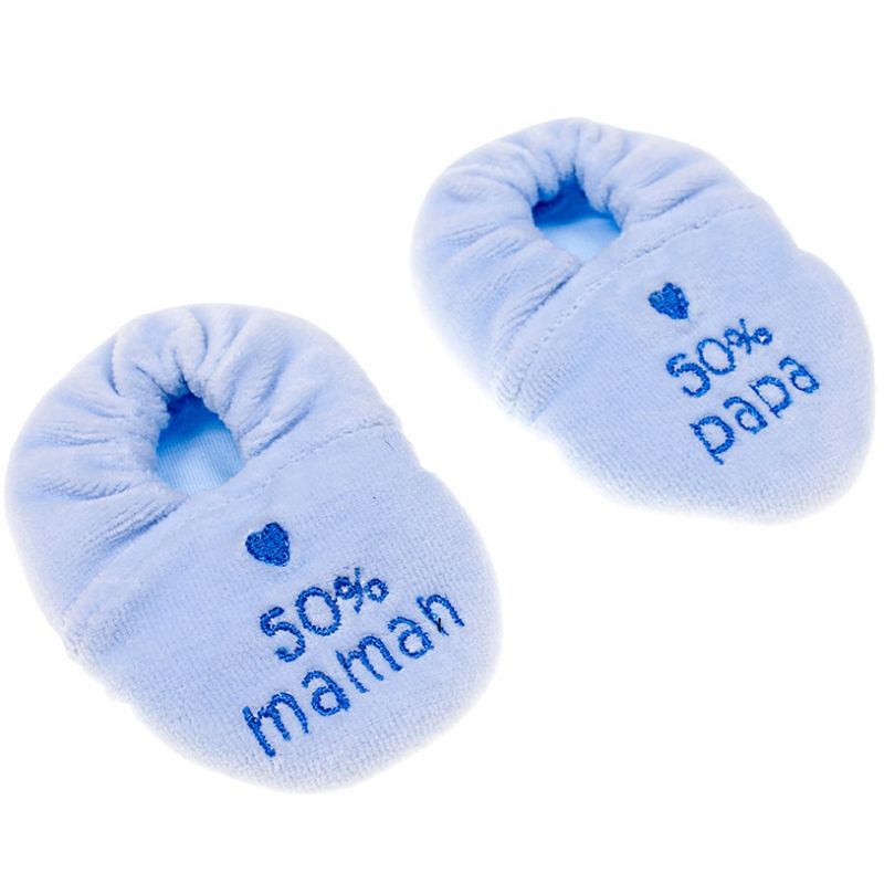 Chaussons velours brodés 50% maman 50% papa bleu (0-6 mois) BB & Co