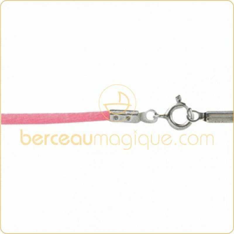 Collier cordon en coton rose (fermoir argent) Berceau magique bijoux