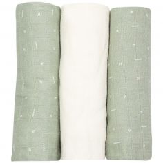 Lot de 3 langes en mousseline Grafic Olive (70 x 70 cm) - Trois Kilos Sept