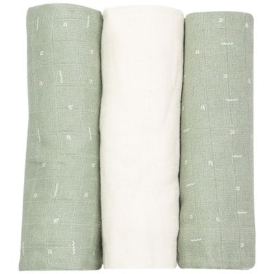 Lot de 3 langes en mousseline Grafic Olive (70 x 70 cm)