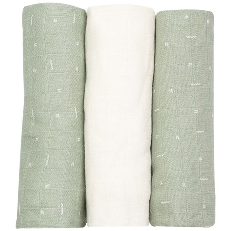 Lot de 3 langes en mousseline Grafic Olive (70 x 70 cm) Trois Kilos Sept Produit 1