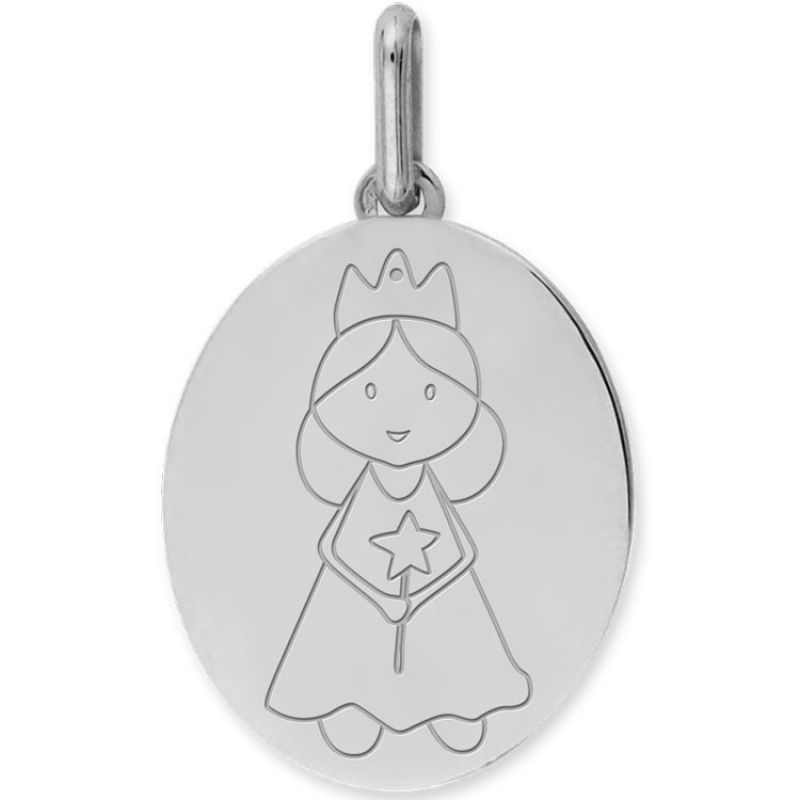 Médaille ovale Fée personnalisable (or blanc 375°) Lucas Lucor