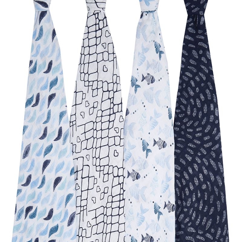 Lot de 4 maxi langes en coton Gone fishing (120 x 120 cm) aden + anais