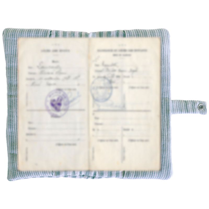 Protège-livret de famille en gaze de coton rayé vert de gris avec poche photo BB & Co Produit 2