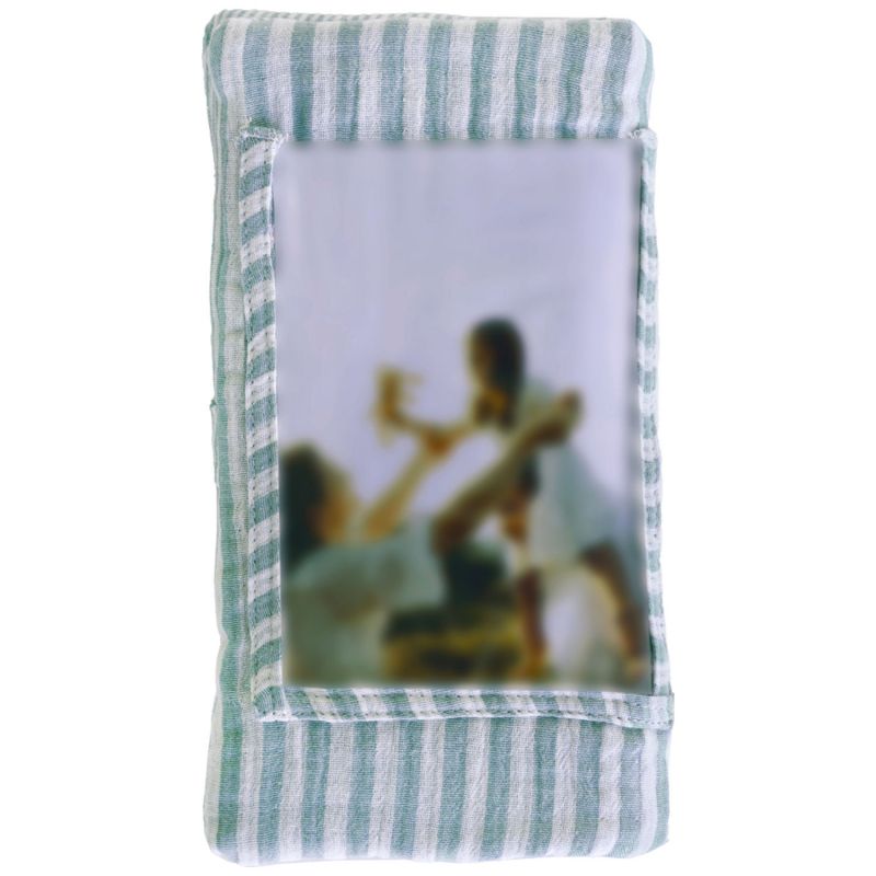 Protège-livret de famille en gaze de coton rayé vert de gris avec poche photo BB & Co Produit 3