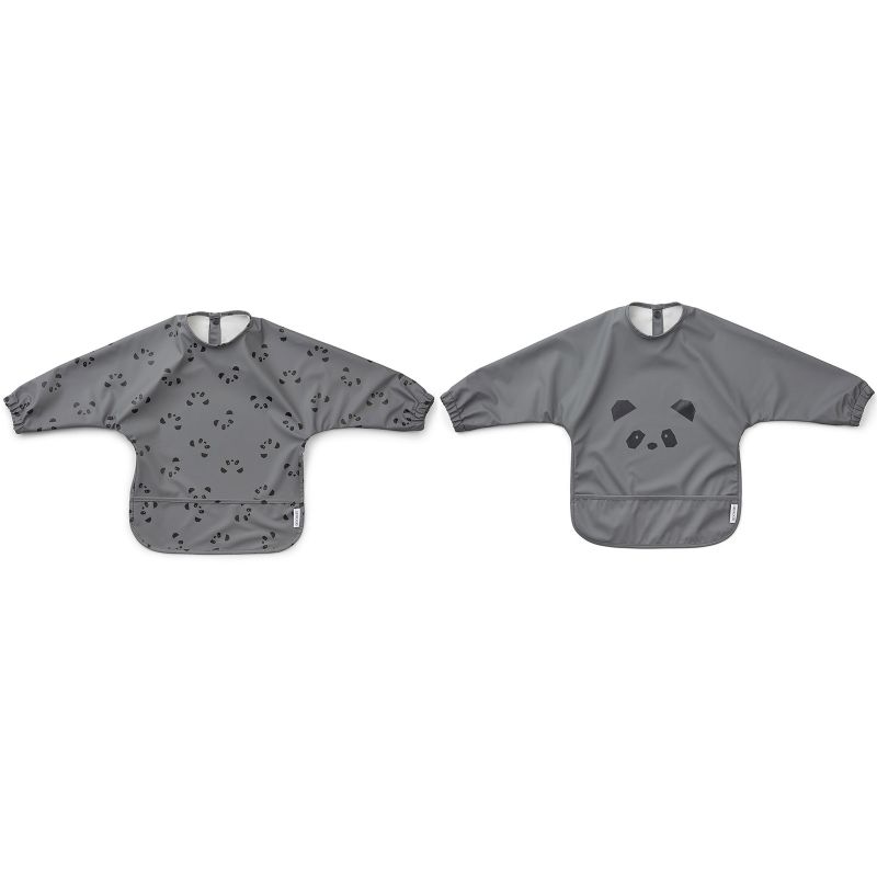 Lot de 2 bavoirs à manches Merle panda gris Liewood