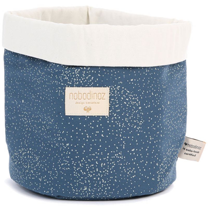 Panier de toilette en tissu Panda Gold bubble Night blue (20 x 24 cm) Nobodinoz