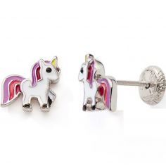 Boucles d'oreilles Easy Viss Licorne laqué (argent 925) - Baby bijoux
