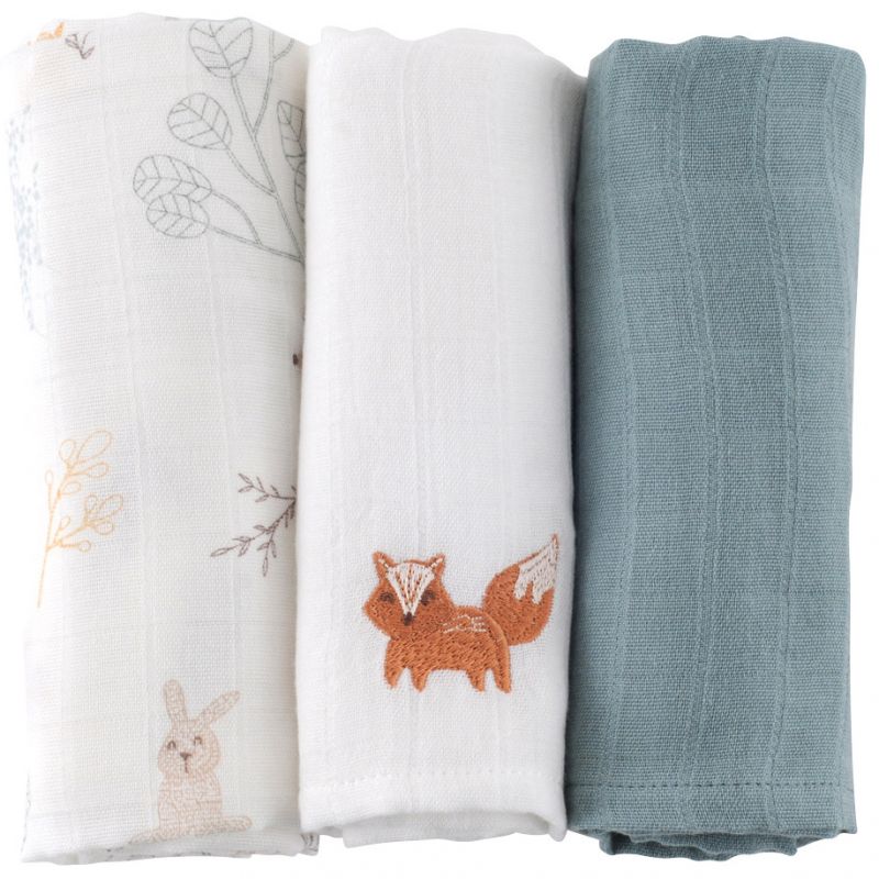 Lot de 3 langes Dream Forest (60 x 60 cm) Little Crevette