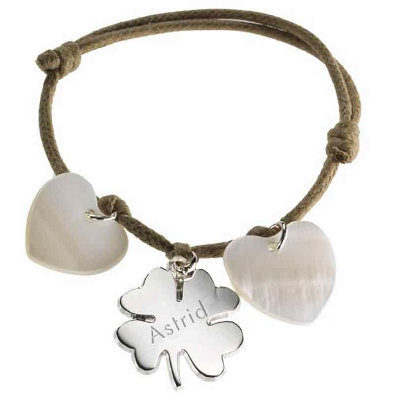 Bracelet cordon Lucky coeur (argent 925° et nacre) Petits trésors