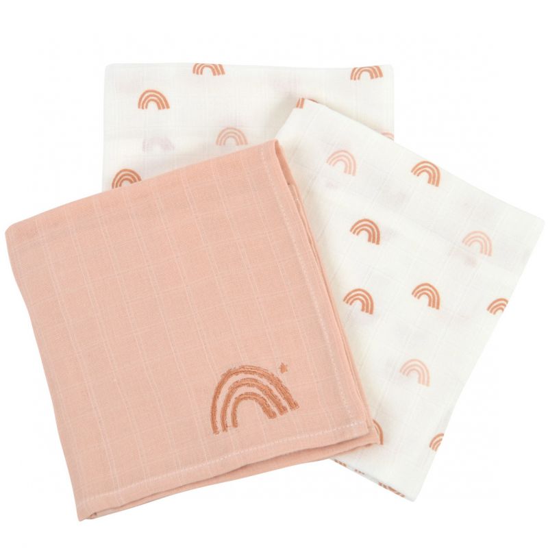 Lot de 3 langes en coton bio Rainbow (60 x 60 cm) Little Crevette