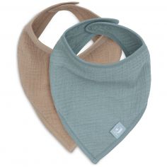 Lot de 2 bavoirs bandana gaze de coton Sea Green-Biscuit - Jollein