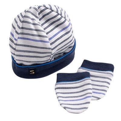 Ensemble bonnet et moufles de naissance Baby sailor Sauthon