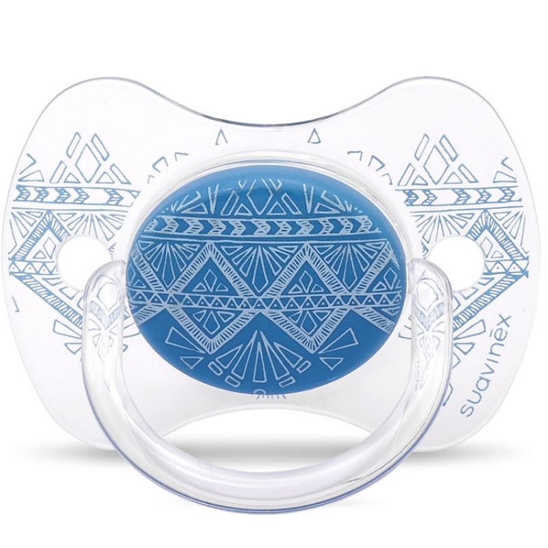 Sucette anatomique réversible Couture Ethnic bleu foncé en silicone (4-18 mois) Suavinex