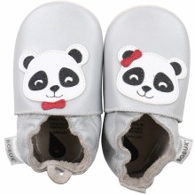 Chaussons bébé en cuir Soft soles Panda gris (9-15 mois)  par Bobux