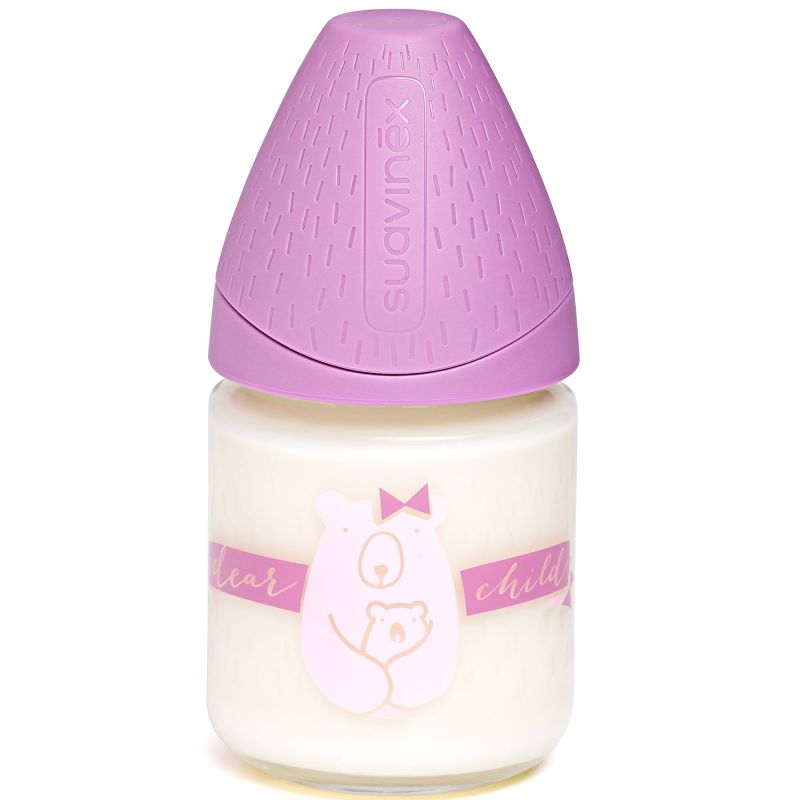 Biberon en verre Dear Child ours violet (120 ml) Suavinex