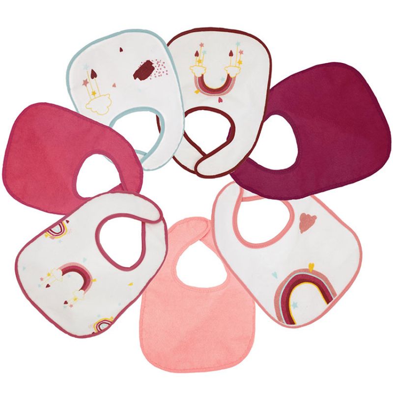 Lot de 7 bavoirs à velcro Arc-en-ciel rose Trois Kilos Sept