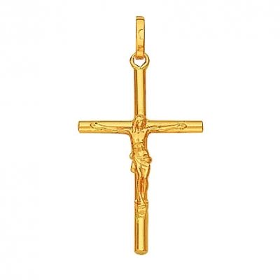 Pendentif Croix et Christ fil rond (or jaune 750 millièmes) Berceau magique bijoux