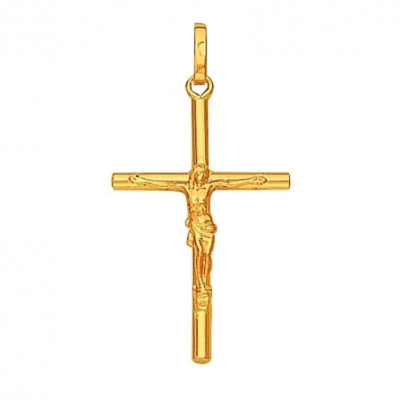 Pendentif Croix et Christ fil rond (or jaune 750 millièmes) Berceau magique bijoux