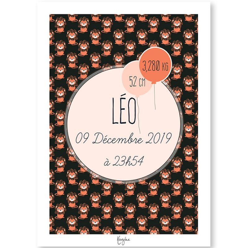 Affiche de naissance A4 Animignons Lion (personnalisable) Kanzilue