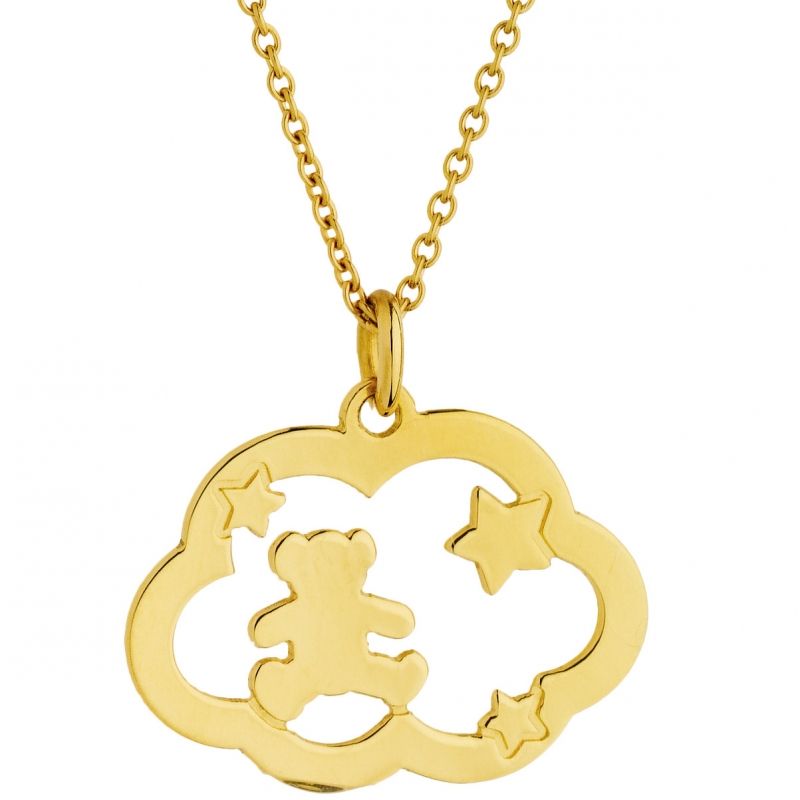 Collier chaîne et pendentif ourson nuage étoile (or jaune 375°) LuluCastagnette