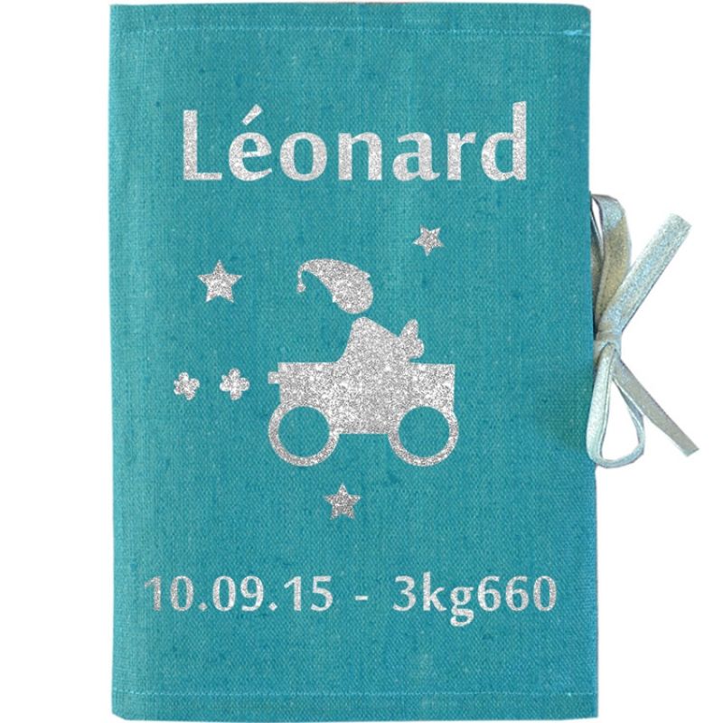 Protège carnet de santé bleu canard (personnalisable) Les Griottes