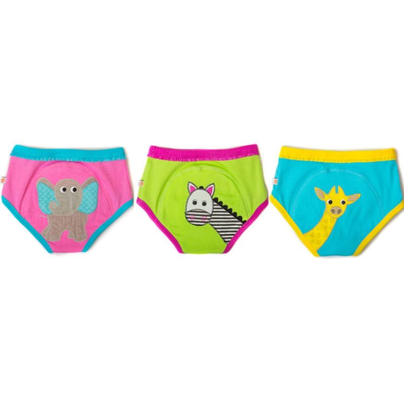 Lot de 3 culottes d'apprentissage TE1 coton bio fille animaux (2-3 ans) Zoocchini