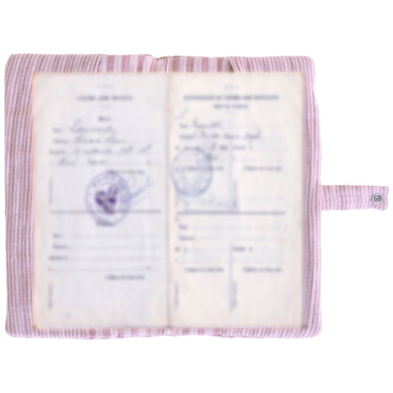 Protège-livret de famille en gaze de coton rayé vieux rose avec poche photo BB & Co Produit 2