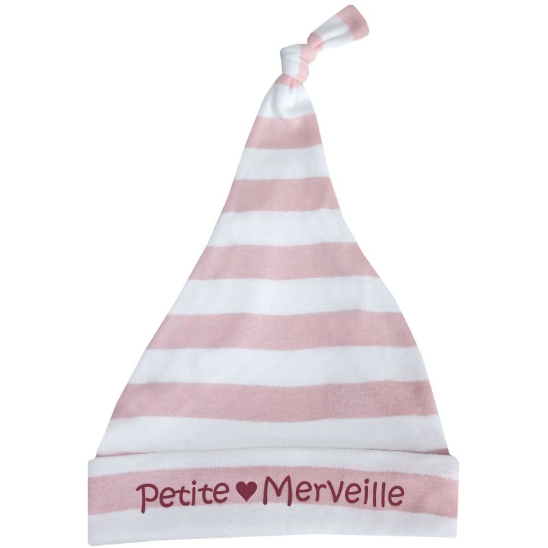 Bonnet naissance doublé ''Petite Merveille'' rayé rose-blanc BB & Co