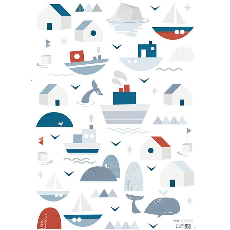 Planche de stickers A3 de bateaux et maisons Lilipinso