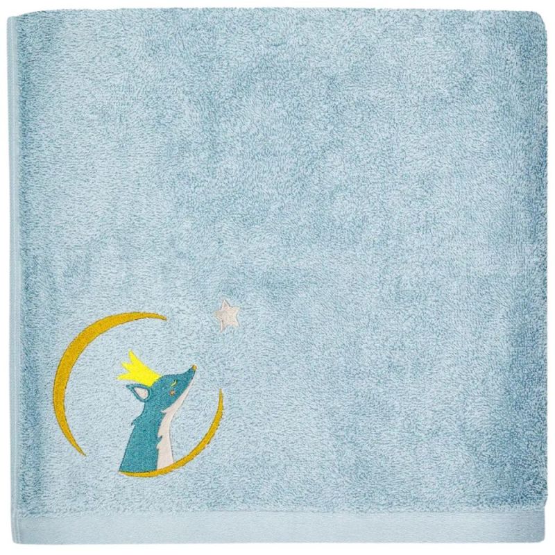 Serviette de bain bleue renard personnalisable (70 x 140 cm) L'oiseau bateau