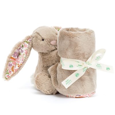Doudou plat Lapin en fleurs Beige