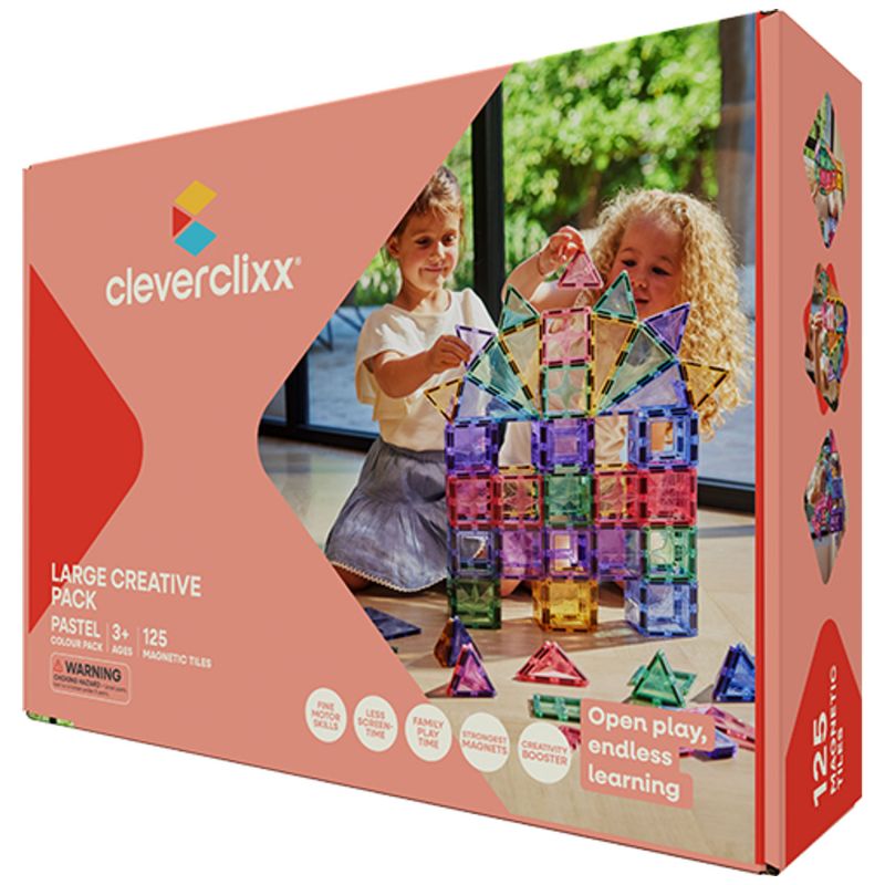 Grand kit de construction magnétique Creative Pastel (125 pièces) Cleverclixx Packaging 1