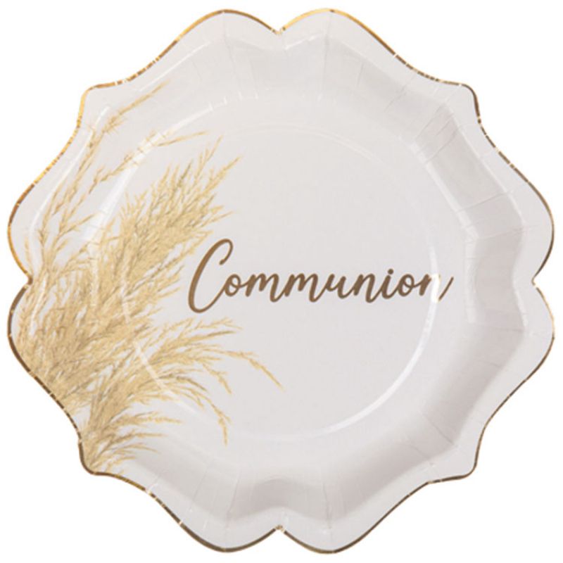Lot de 8 assiettes en carton Communion Jolie pampa Arty Fêtes Factory