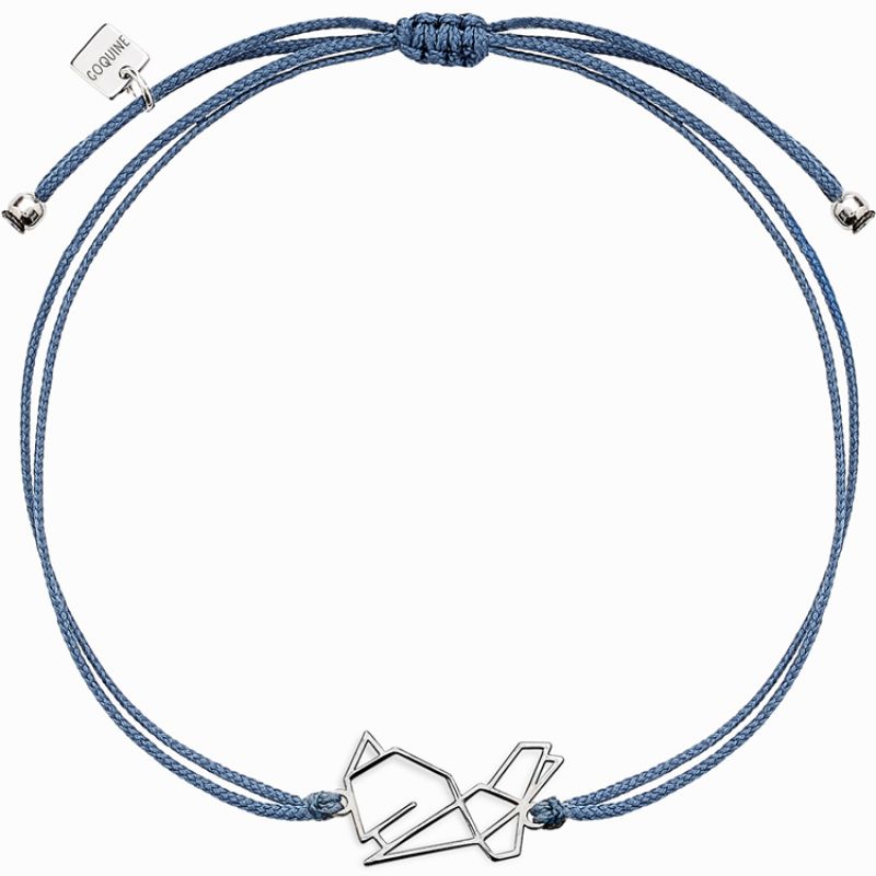 Bracelet sur cordon bleu lapin Origami (argent 925°) Coquine