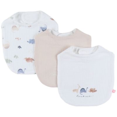 Lot de 3 bavoirs en mousseline bio Dinos Noukie's