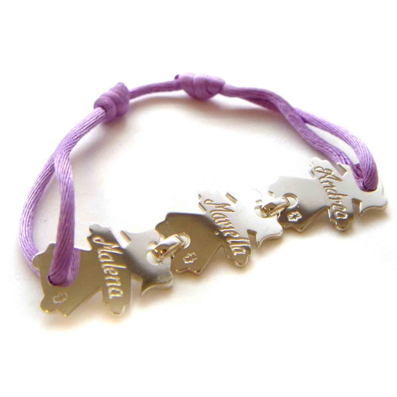 Bracelet cordon 3 enfants 17 mm (or blanc 750°) Loupidou