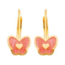 Boucles d'oreilles créoles papillons laqués rouge (or jaune)  par Berceau magique bijoux